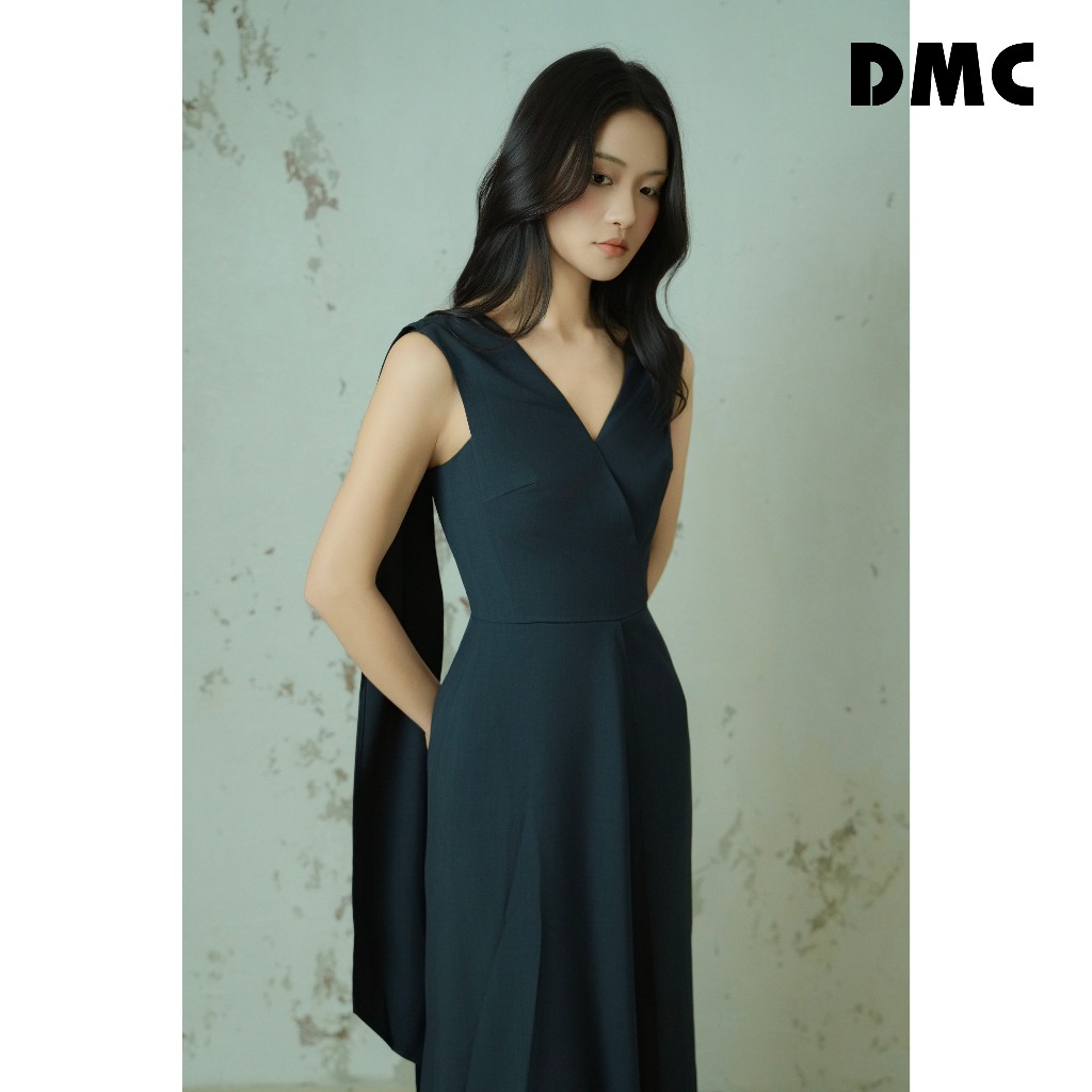 DMC V คอ Flared tube Dress (Dark Navy Tuysi Flared Dress)