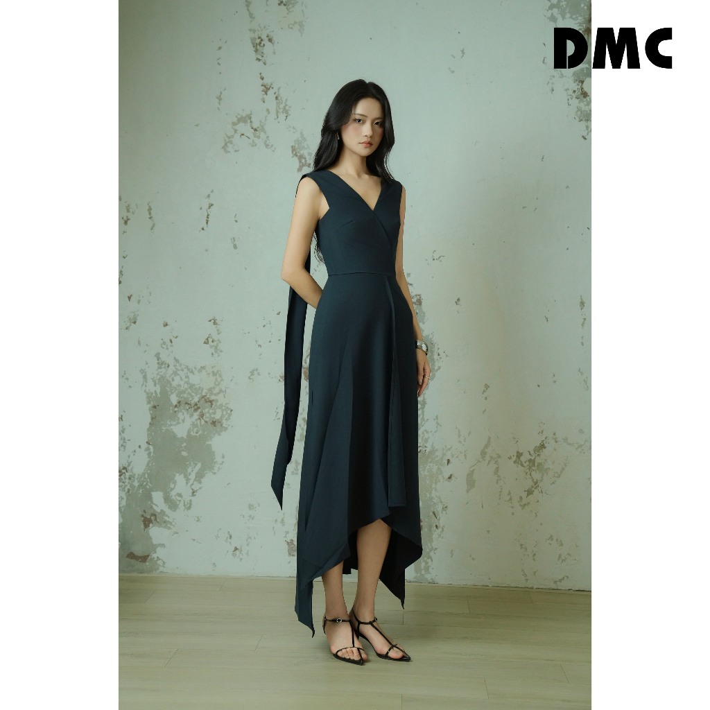 DMC V คอ Flared tube Dress (Dark Navy Tuysi Flared Dress)