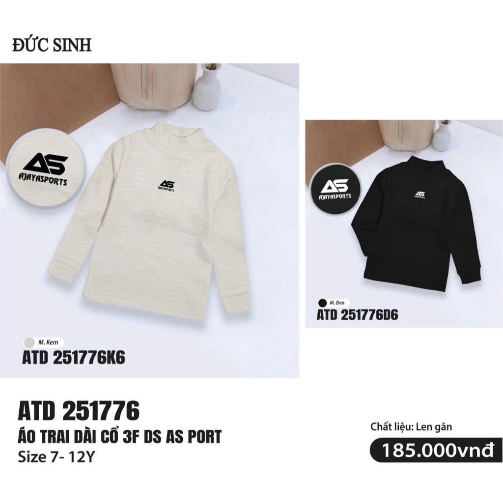Duc Sinh - เสื้อระบายความร้อนคอ 3P ของ Duc Sinh สําหรับเด็กผู้ชายทําจากขนสัตว์จั๊มยืดนุ่ม ไซส์ 7-12 