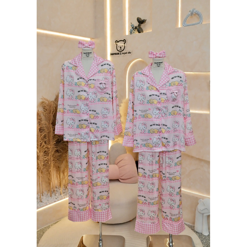 Monybear ชุดนอนคอปกแมวพร้อมผ้าผูกผม - Hn3642