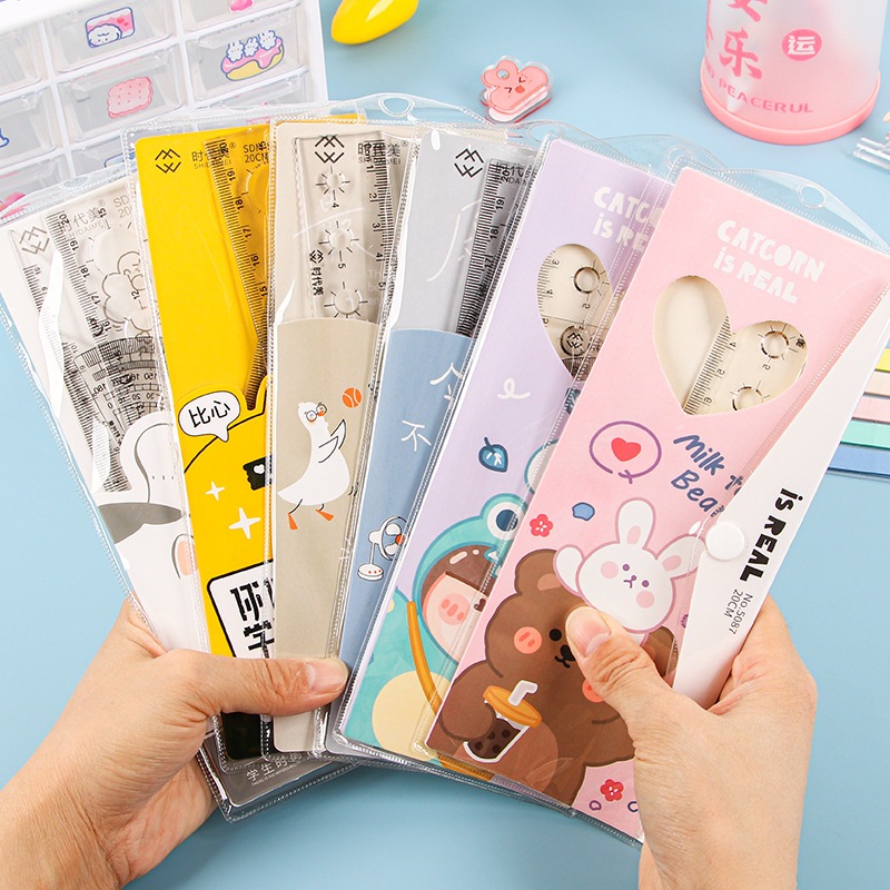 ชุดไม้บรรทัดนักเรียน 4 ชิ้น (ไม้บรรทัดตรง 20 ซม., การวัดองศา, Eke) - ไม้บรรทัดยืดหยุ่น, ไม้บรรทัดแข็