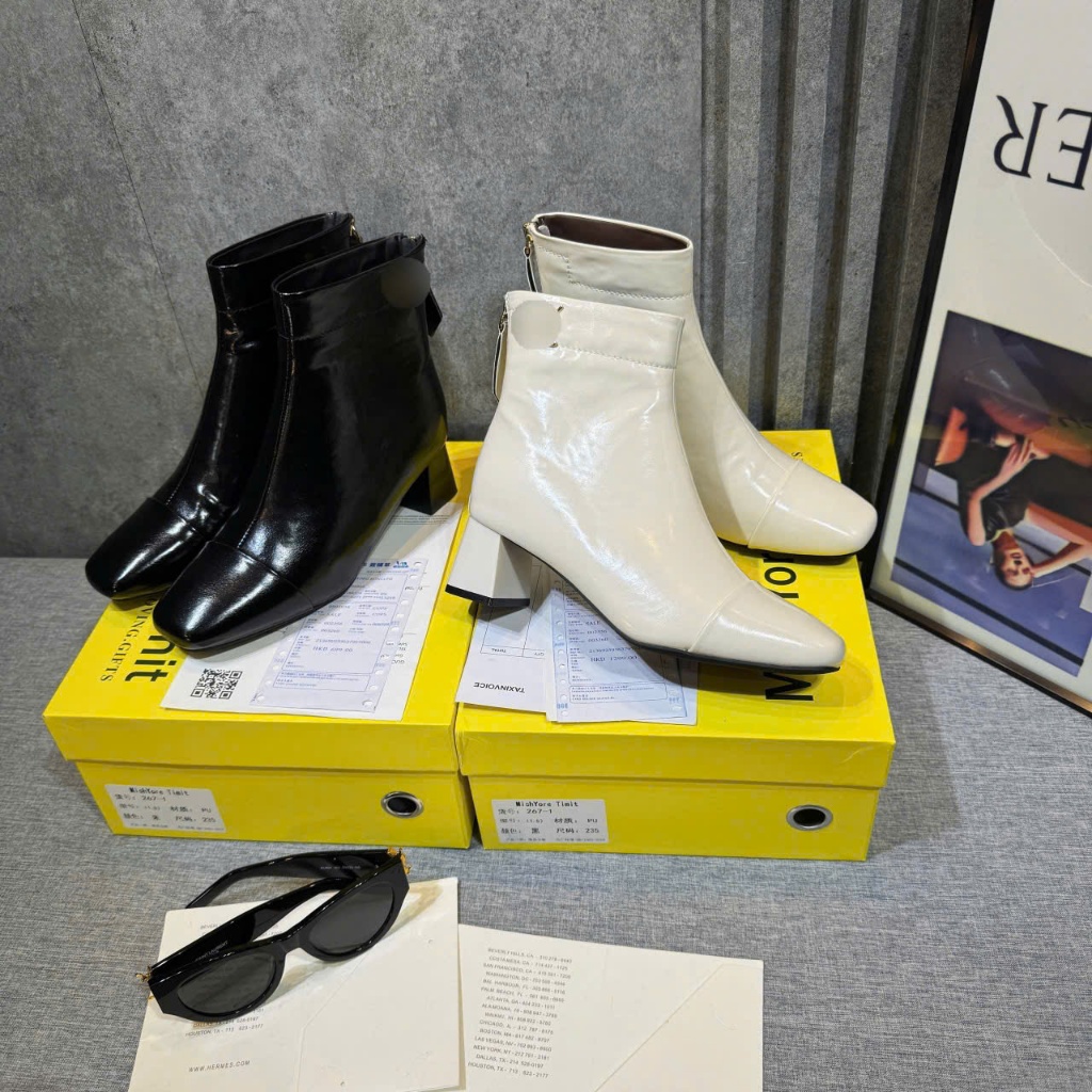 รองเท้าบูทสั้น QC คุณภาพสูง หนังแท้นุ่มพิเศษ 6cm