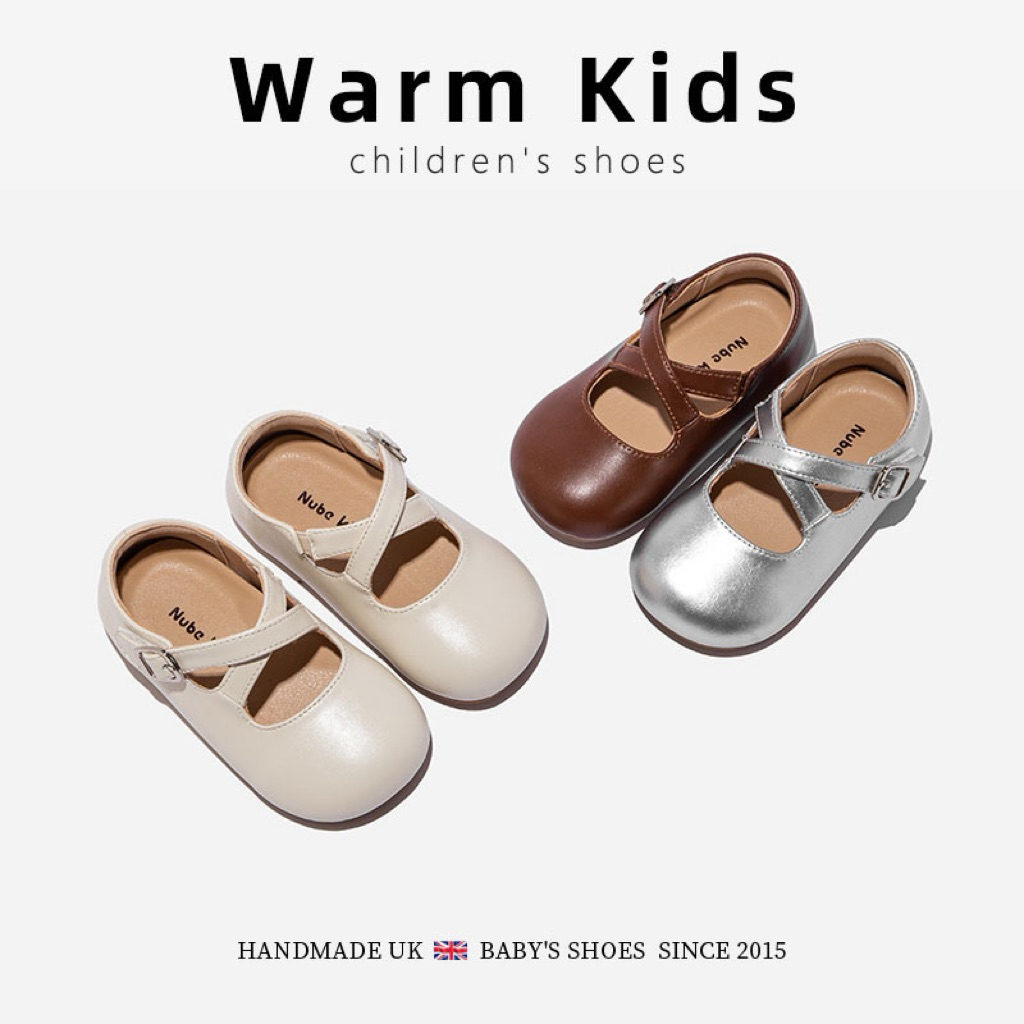 (Ord QC) Nubekids รองเท้าเจ้าหญิงหนังแท้พร้อมพื้นรองเท้ากันลื่นแบบนุ่มสําหรับเด็กผู้หญิง