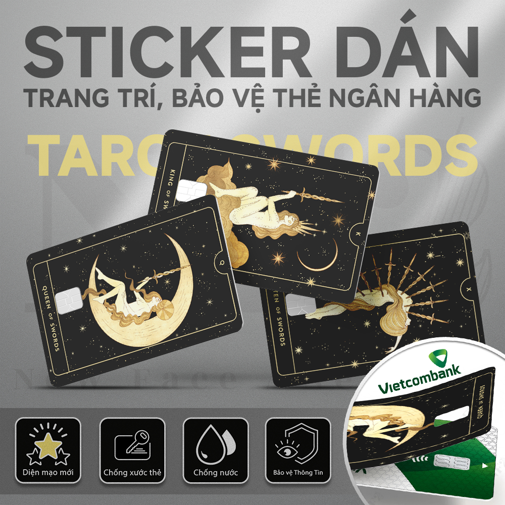 สติ๊กเกอร์ตกแต่ง TAROT SWORDS (SET OF 3) - สติ๊กเกอร์การ์ด ATM (Apartment Card, Vehicle Card, Debit,