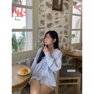 Áo sơ mi kẻ xanh bèo siêu xinh🥰 (Ảnh thật)