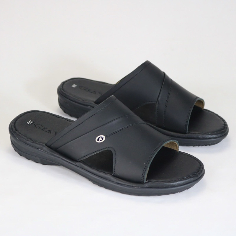 กีวี่ 219 รองเท้าแตะชายวัยกลางคนสีดํารองเท้าแตะหนังพื้น ปู่ สูง 3 ซม. เย็บแข็งแรงขนาดผู้ชาย 39, 40, 