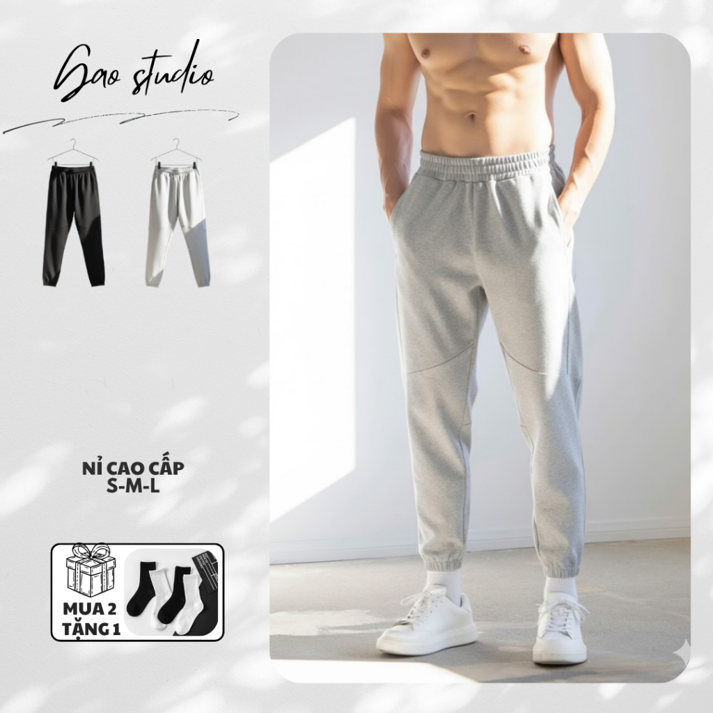 GAO studio กางเกงวอร์มจ็อกเกอร์ฤดูใบไม้ร่วง-ฤดูหนาวสําหรับผู้ชายทําจากผ้าสักหลาดคุณภาพสูงที่มีทรงสวย