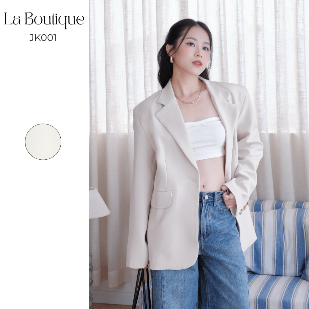 เสื้อแจ็คเก็ตเบลเซอร์แขนยาวทรงหลวมไหล่บุนวมผ้าทแยงญี่ปุ่น - JK001-1025LAB