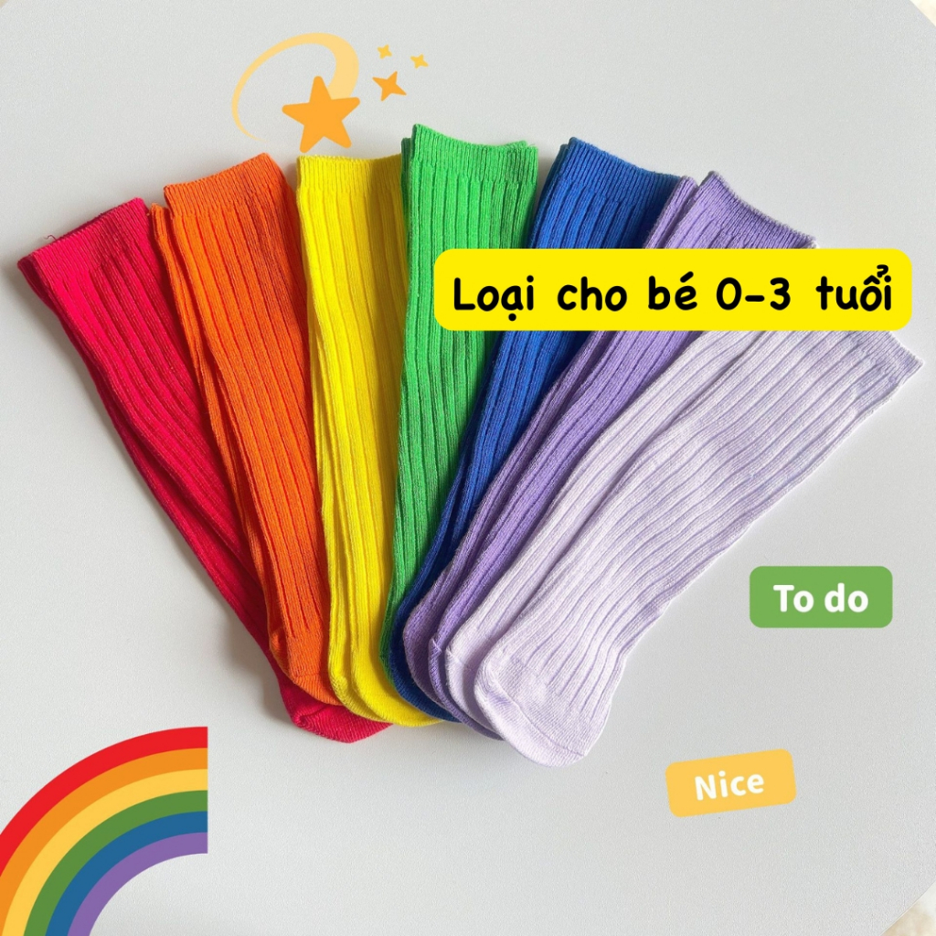 ถุงเท้าเด็กหลากสี/ถุงเท้าสูงสําหรับทารกแรกเกิด 0-3 ปี ถุงเท้าขนแกะซี่โครง รวมกับบอดี้สูท