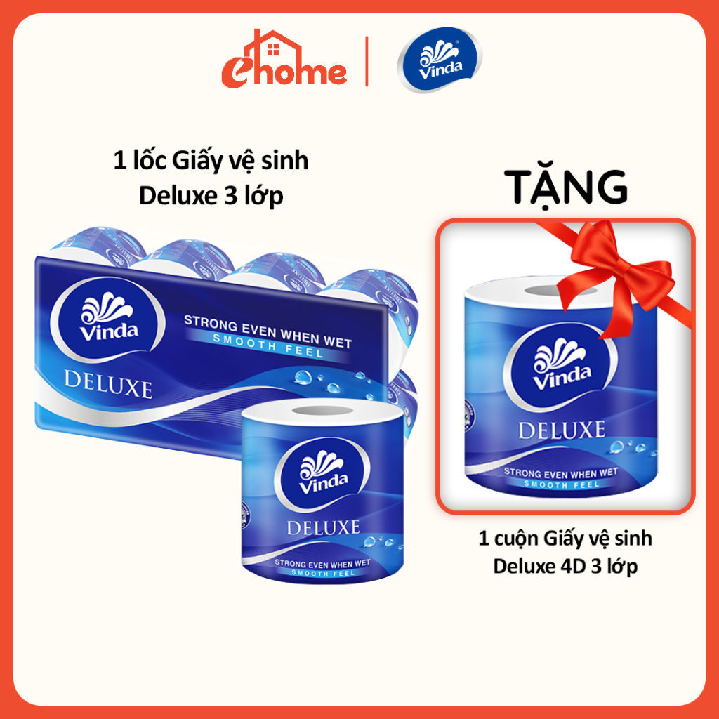 [LOT OF 8 ROLLS GET 1 ROLL FREE] Vinda Deluxe, Prestige 4D 3-Layer Premium Toilet Paper Super Durabl