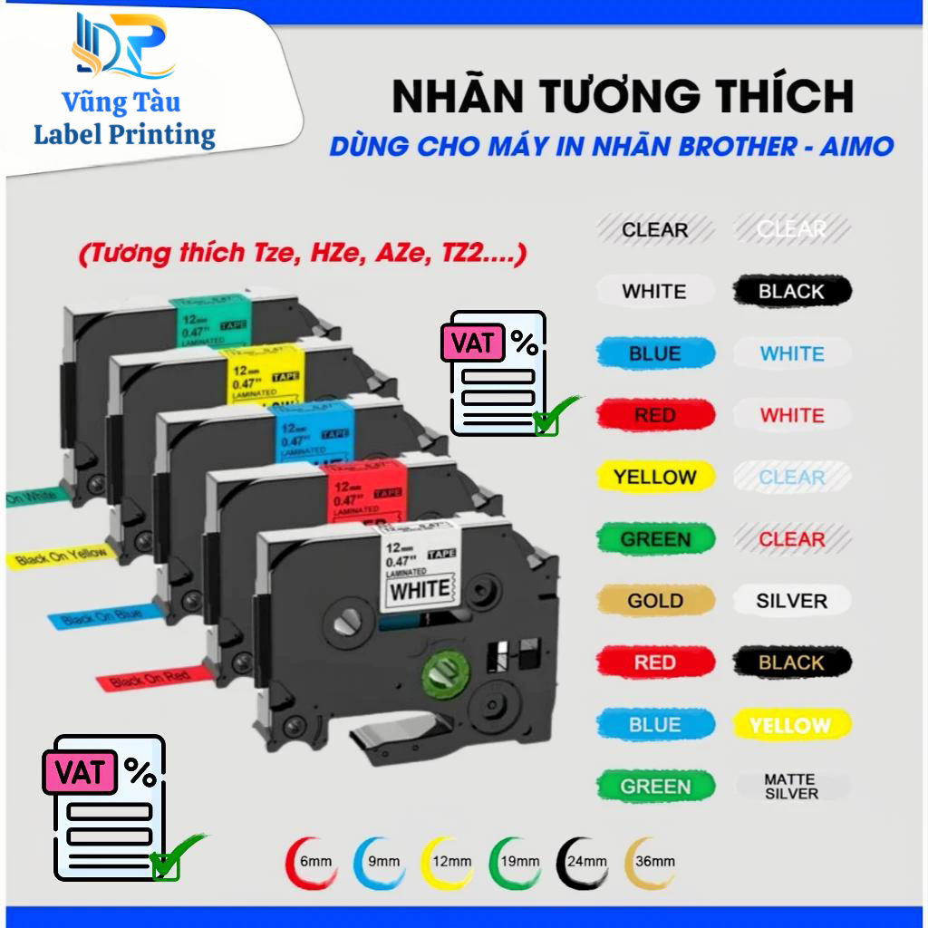 ป้ายพิมพ์มาตรฐานสําหรับ BROTHER AIMO E1000PRO - หลากสี