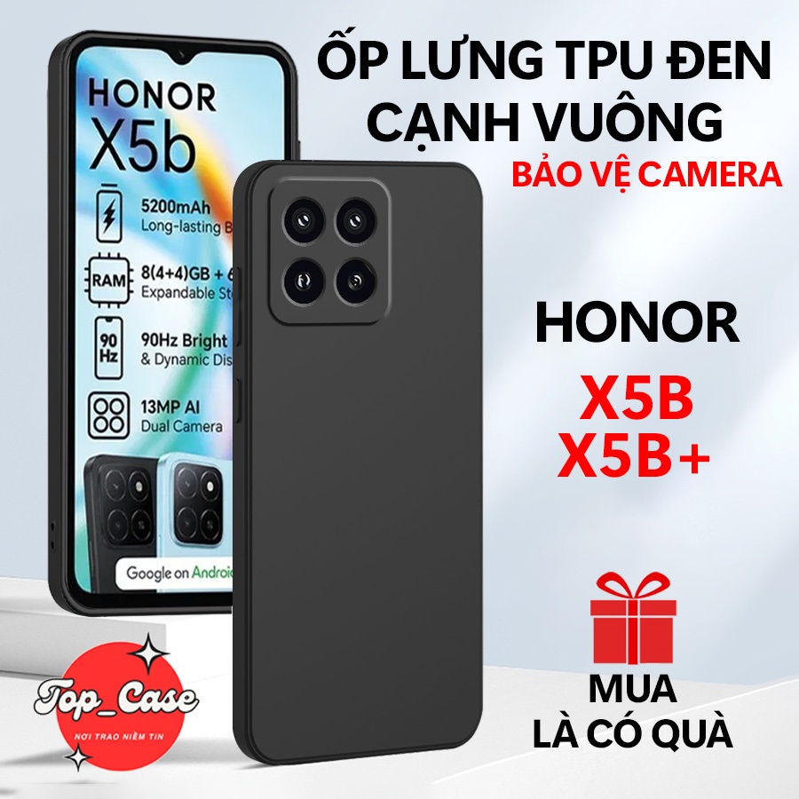 เคส TPU สีดําสําหรับ Honor X5B / X5B PLUS ขอบสี่เหลี่ยม ป้องกันกล้อง| เคสตัวท็อป