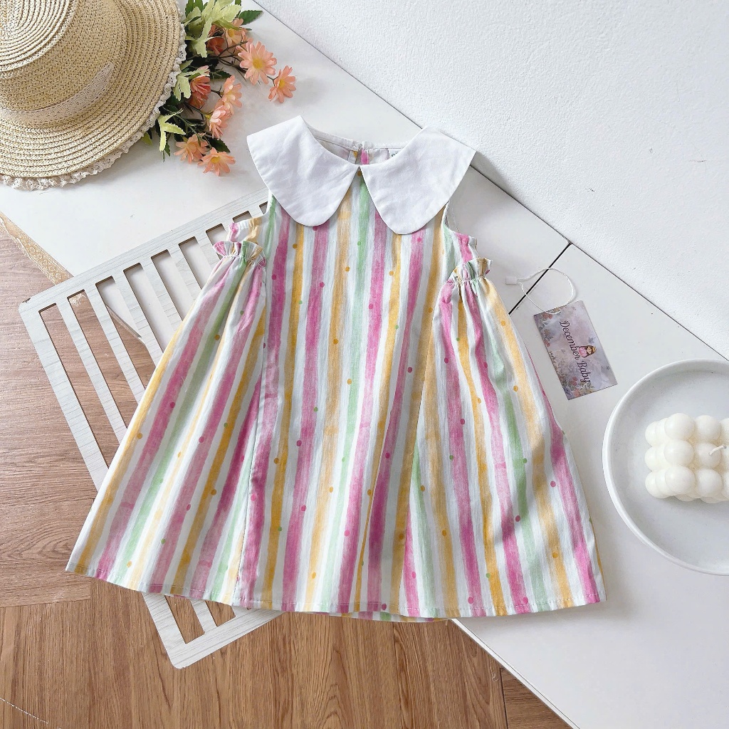 [DEC28]เดรสคอปกดอกบัวทรงเอน่ารักสําหรับเด็กผู้หญิง