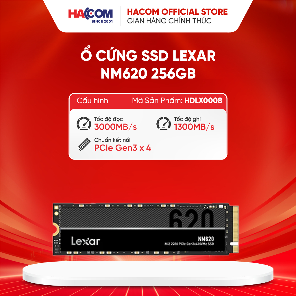LEXAR NM620 256GB SSD ฮาร์ดไดรฟ์ – M.2 2280 PCIe Gen3 x4 (LNM620X256G-RNNG) - 60 เดือน