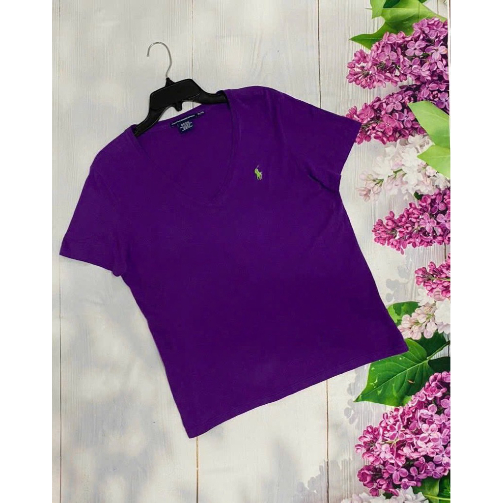 [สหรัฐอเมริกาผลิตภัณฑ์] RALPHS LIGHT V-NECKLACE COTTON เสื้อยืดผู้หญิง @LAUREN