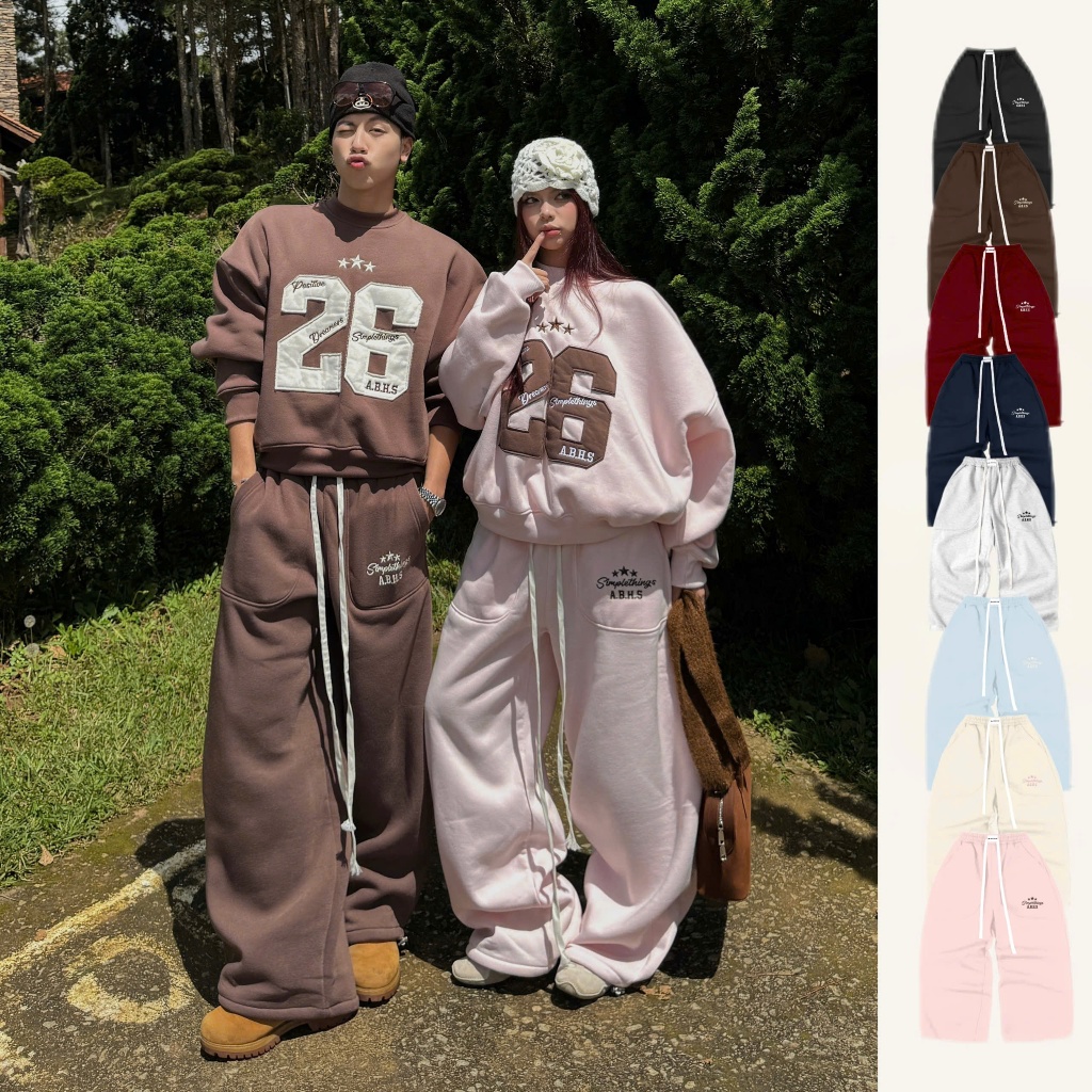 AB HOUSE - Simplething 26 กางเกงวอร์มขากว้างสําหรับผู้ชายและผู้หญิง