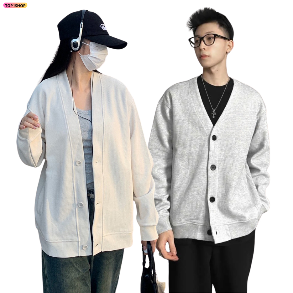 รุ่นใหม่ Basic คาร์ดิแกนมีกระเป๋า Unisex Form Plain ผ้าฝ้ายหนาขนแกะ Standard Form - T1S k1