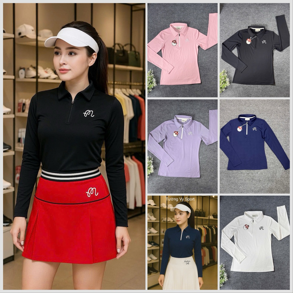 เสื้อกีฬาแขนยาวผู้หญิงสําหรับเล่นกอล์ฟ เทนนิส ลูกดอง ยางยืดยืด ทรงสวย สีสวย เหมาะกับการเล่นกีฬา .......