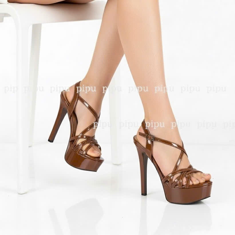 028CH pipi.15 ซม. รองเท้าส้นสูงนางงาม, รองเท้าแตะส้นสูงส้นคู่มาตรฐาน, รองเท้าผู้หญิงแฟชั่น - รูปที่ 3