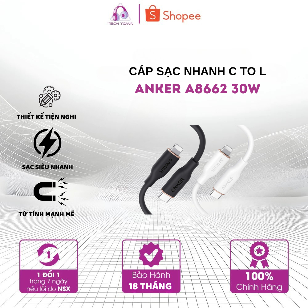 Anker PowerLine III A8662 C to L สายชาร์จเร็ว – 30W, 0.9m