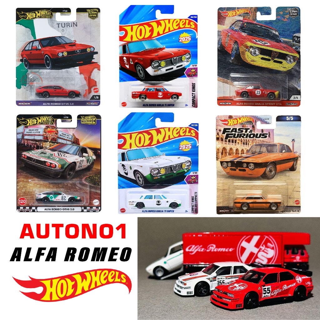 โลหะลิขสิทธิ์แท้ Alfa Romeo Giulia Ti โมเดลรถ Hotwheels สีแดงสุด 1:64 สเกล C4982-AF