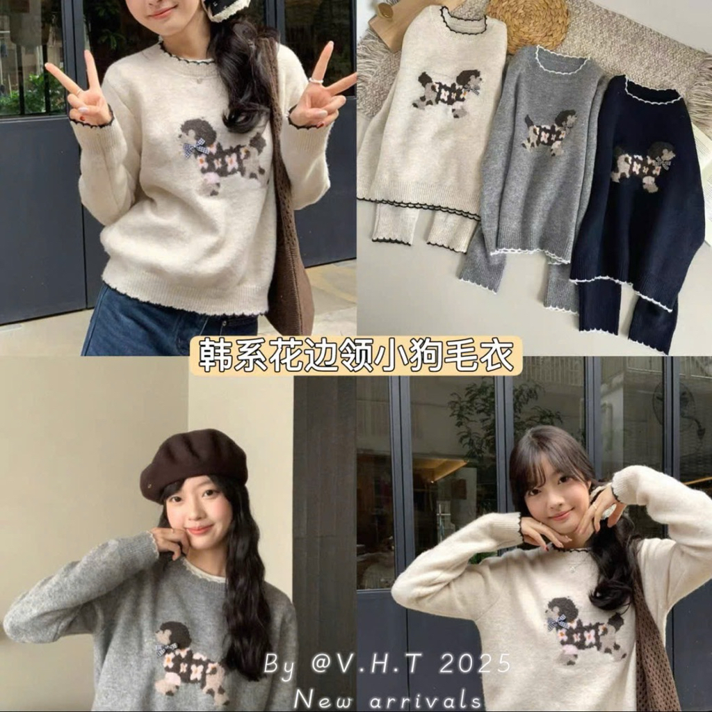 VHT483 เสื้อกันหนาวสุนัขคอปกโบว์ 3 สี