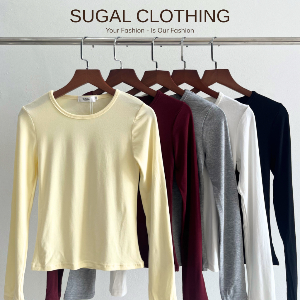 [รูปถ่ายร้านค้า] เสื้อยืดแขนยาวสีพื้นพื้นฐานสําหรับผู้หญิงทําจากผ้าฝ้ายเนื้อนุ่มแฟชั่นสีน้ําตาล TOP NU 243