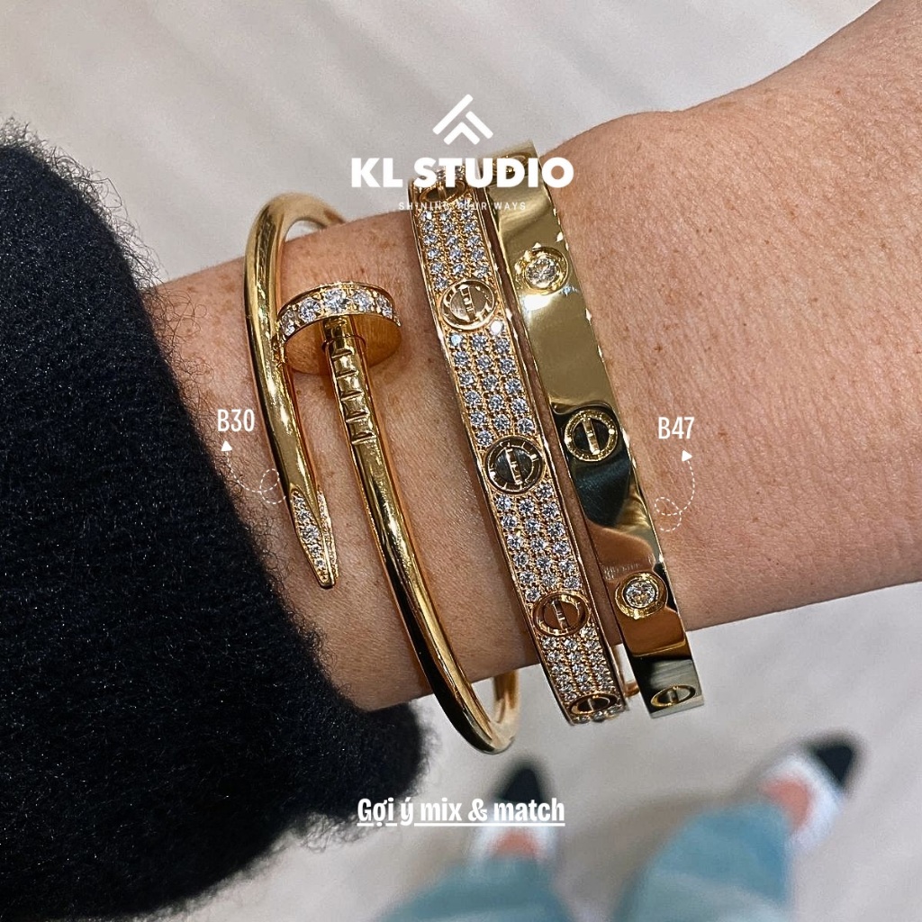 KL.STUDIO สร้อยข้อมือไทเทเนียมแข็ง รุ่น 6 มม. พร้อมหินสลับหรูหรา - B47