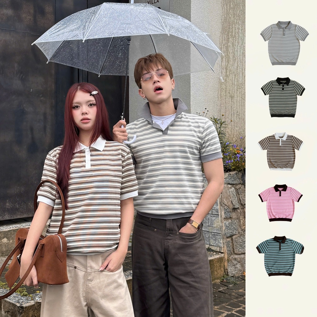 AB HOUSE - เสื้อโปโลลายทางจั๊มแฟชั่นผู้ชายและผู้หญิง