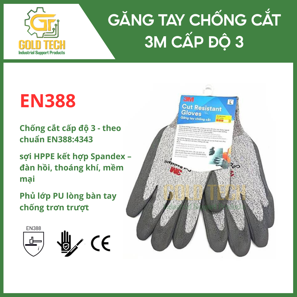 ถุงมือ 3M LEVEL 3 CUT-RESISTANT – GOLDTECH LEVEL 3 ถุงมือตัดต้านทาน