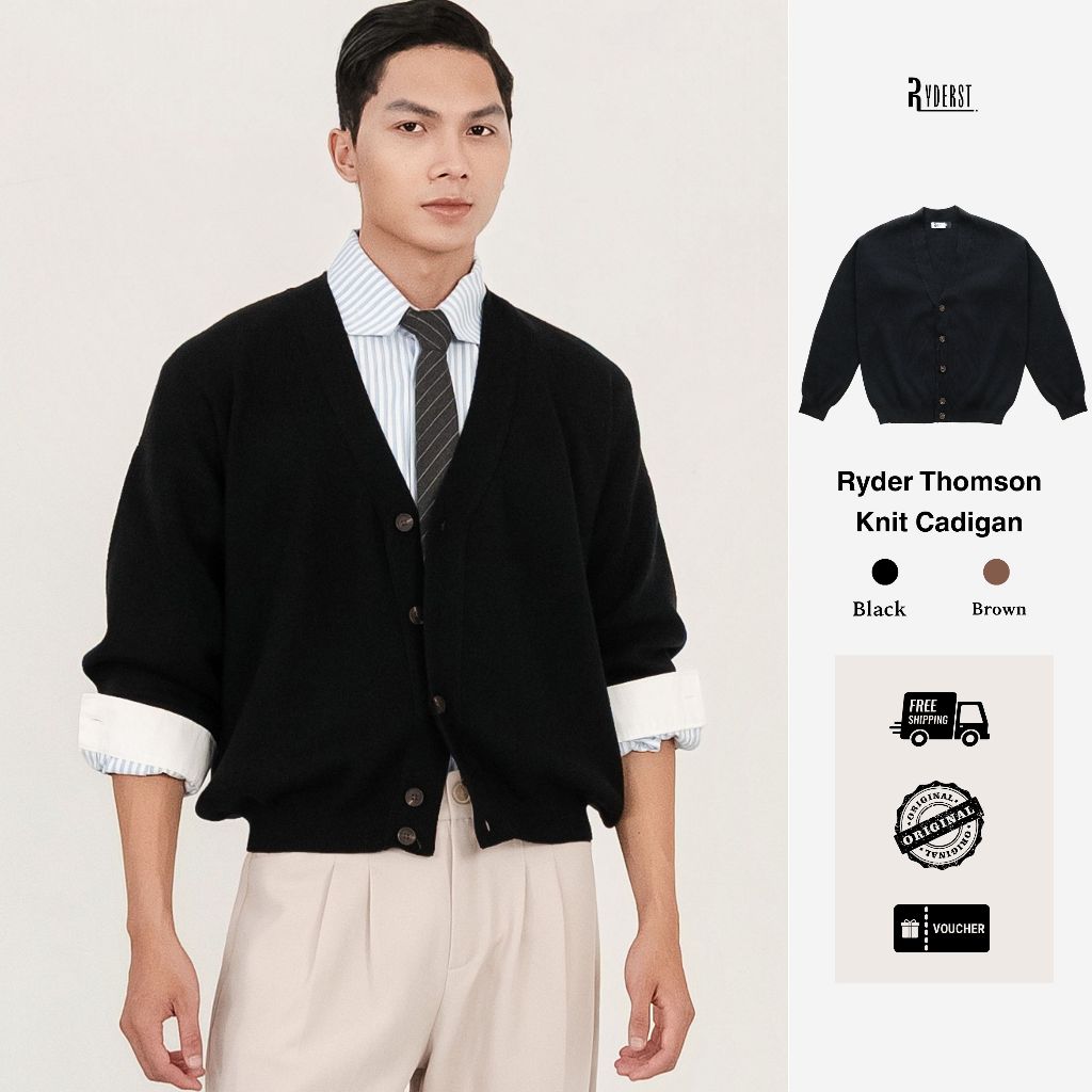 Ryder Tomson CDG01 เสื้อคาร์ดิแกนผู้ชายขนกระต่าย V คอผ่อนคลายรูปแบบ