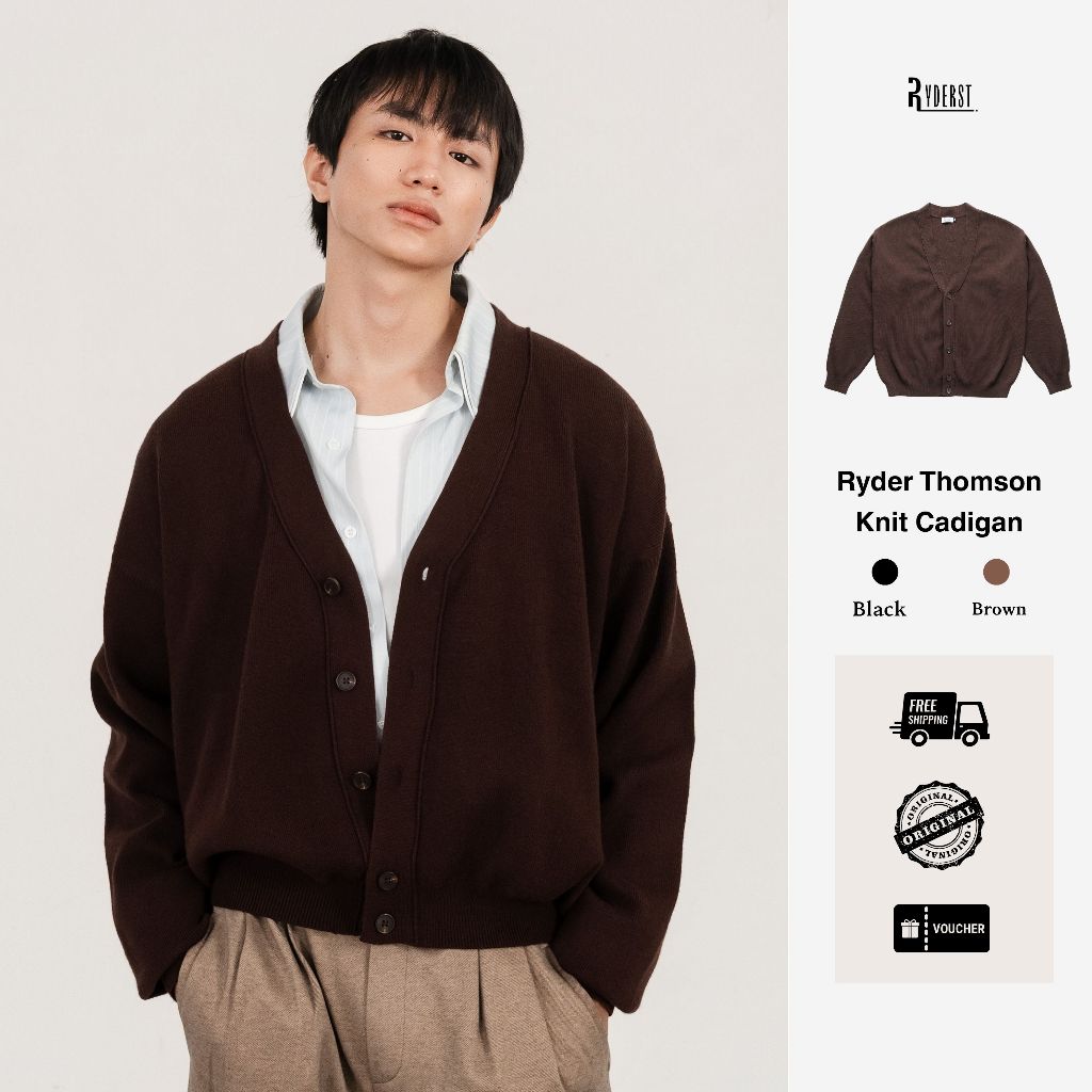 Ryder Tomson CDG01 เสื้อคาร์ดิแกนผู้ชายขนกระต่าย V คอผ่อนคลายรูปแบบ