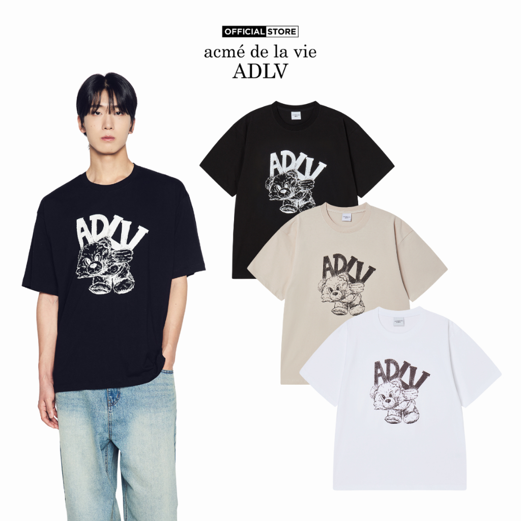 เสื้อยืดโอเวอร์ไซส์ ADLV Piggyback สีดํา/เบจ/ขาว - สินค้าของแท้
