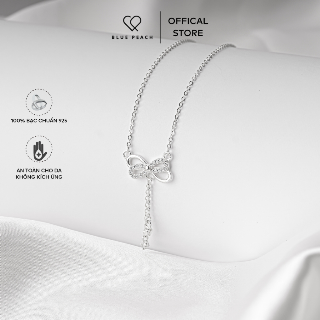 Blue Peach DC Silver Necklace with Stone Bow V7 - DC1014