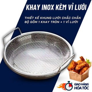 SET KHAY (ĐĨA) KÈM VỈ LƯỚI LỌC DẦU CHẤT LIỆU INOX 304 CAO CẤP, SIZE 20-22cm , DÙNG ĐỰNG THỰC PHẨM TIỆN DỤNG CHO NHÀ BẾP