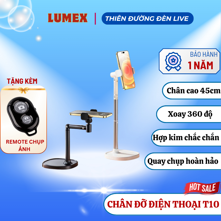 ที่วางโทรศัพท์ตั้งโต๊ะ T10/JC01 - รองรับการหมุน 360, อลูมิเนียมอัลลอยด์แข็ง, ความสูง 30-45 ซม.