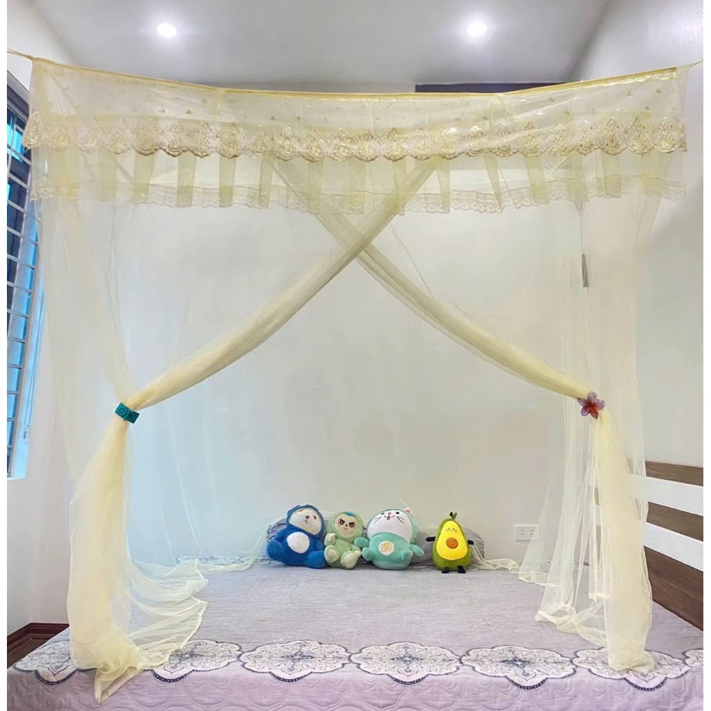 ตาข่ายTulle 4 มุม ลูกไม้ปักด้วยแอปริคอท motifs ตาข่ายตาเล็กเต็มขนาด 1m6x2m, 1m8x2m, 2mx2m2