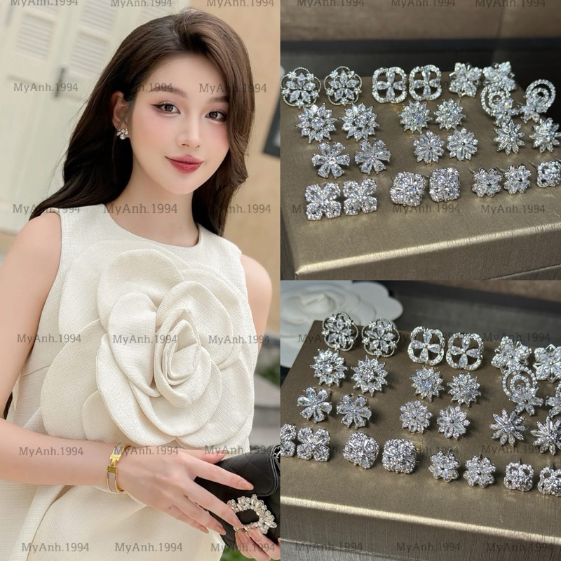 ต่างหูหรูหรา s925 รูปดอกไม้หิน KT77