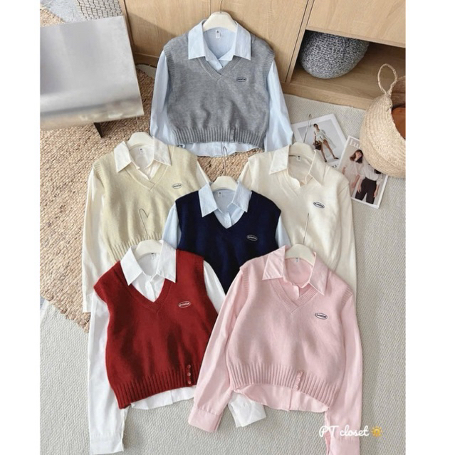 เซตเสื้อพร้อมกั๊กไหมพรม QCL1-SE671-T3A4 - NhiNhi Shop