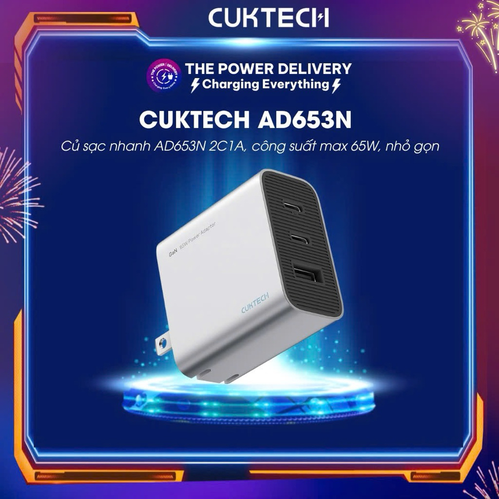 CUKTECH AD653N 2C1A Fast Charger ความจุสูงสุด 65W ขนาดกะทัดรัด - 18 เดือน