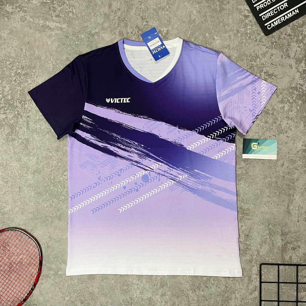 เสื้อแบดมินตัน วิกเทค เสื้อดองบอลชาย-หญิงสีม่วงผ้า 4 ทาง นุ่มและเย็นรูปแบบที่ดี