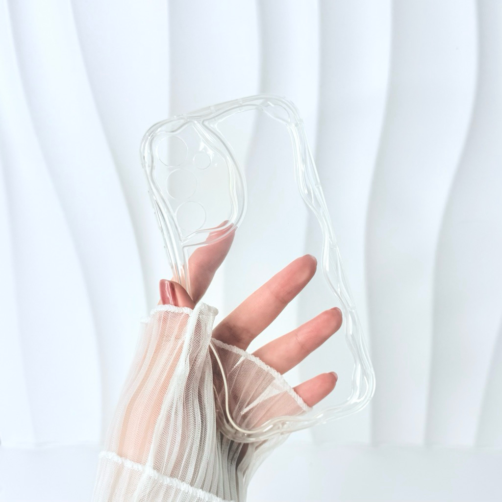 [ Samsung A55 5G ] เคสใสขอบดอกไม้นูน