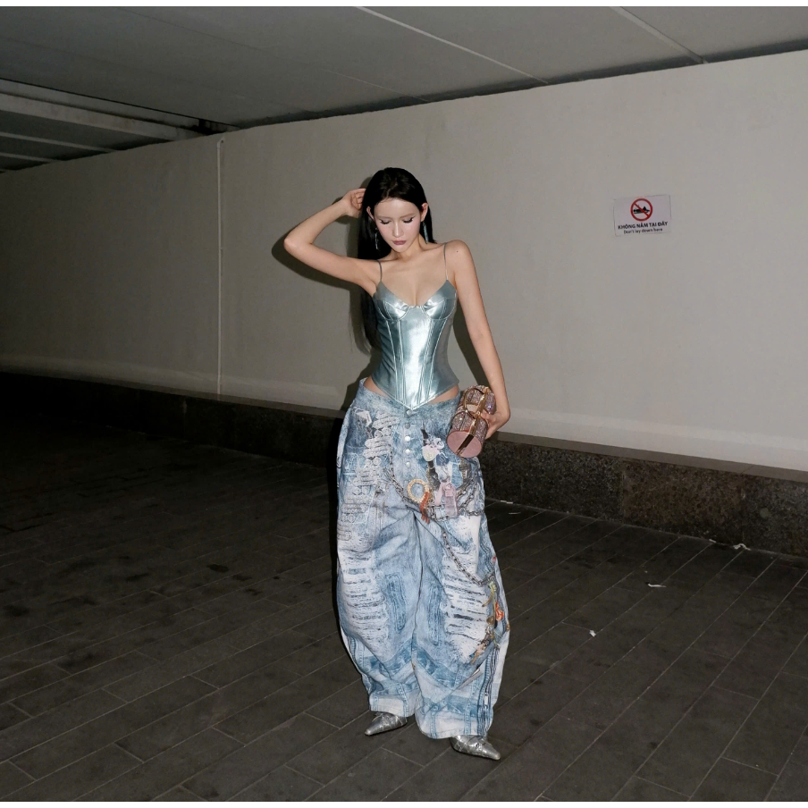 C43 กางเกงยีนส์ Marcchivo "SWAG" สําหรับทุกเพศ