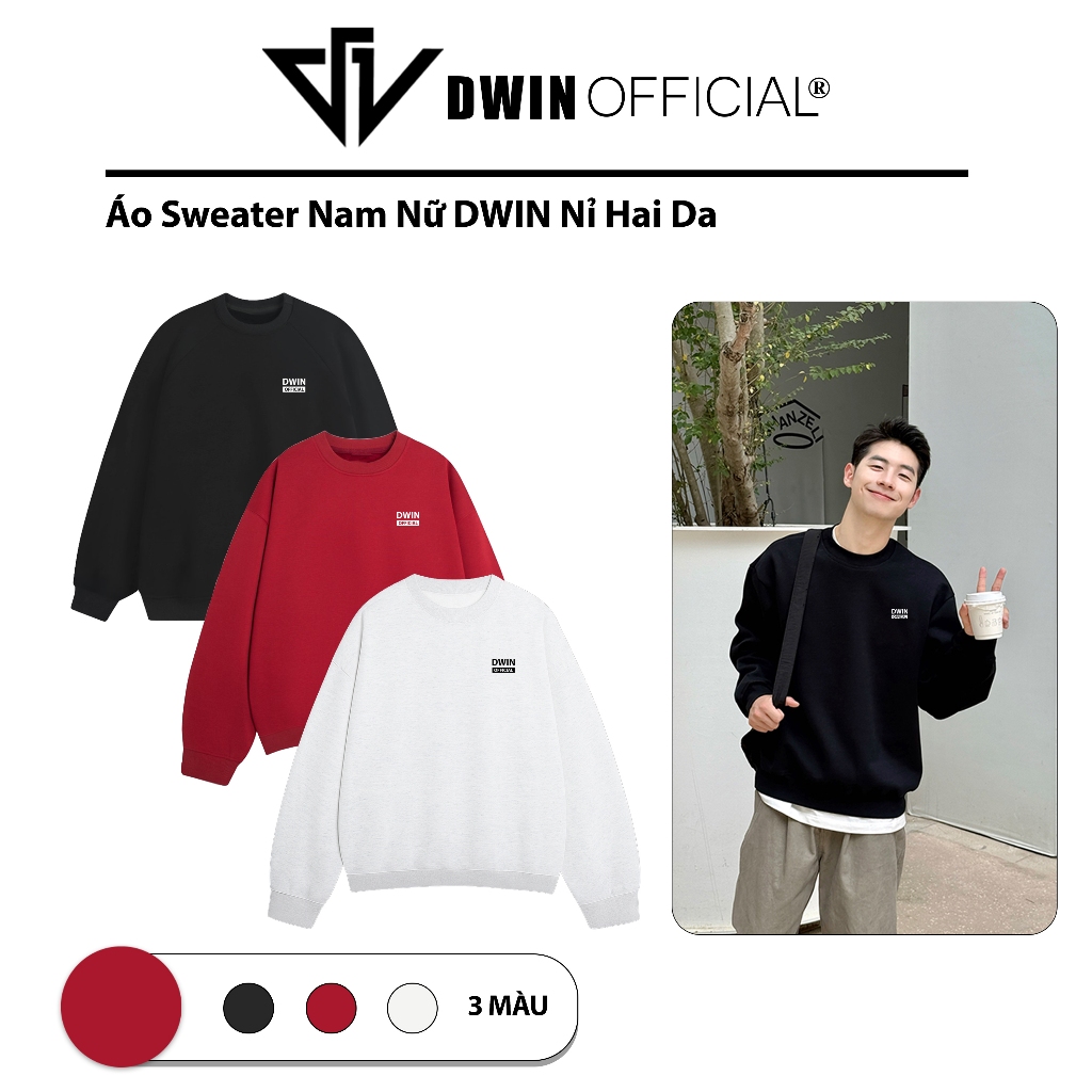 DWIN เสื้อสเวตเตอร์ผิวสองชั้นทรงหลวมพื้นฐานสําหรับผู้ชายและผู้หญิง Local Brand Premium Edition