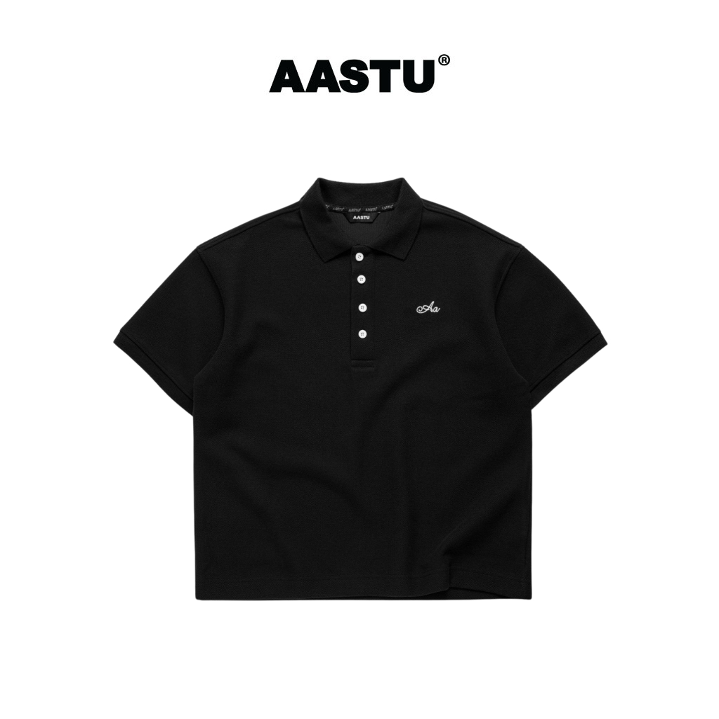 AA STU เสื้อโปโลแขนสั้น AA Garment Polo Form Boxy ผ้าฝ้าย 100% แบรนด์ท้องถิ่น Unsex - สีดํา