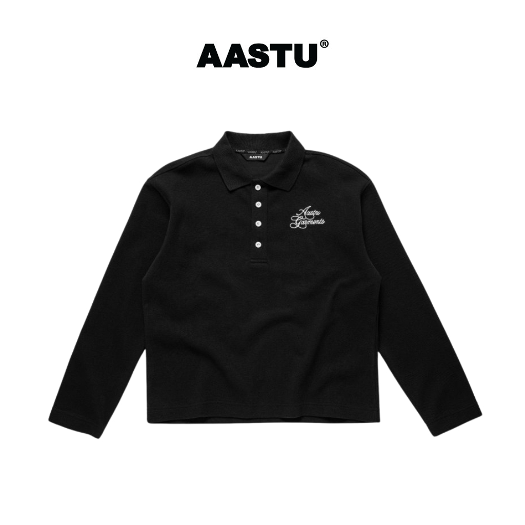 AA stu Aastu Garment เสื้อโปโลแขนยาว ผ้าฝ้าย 100% แบรนด์ท้องถิ่น Unisex / สีดํา