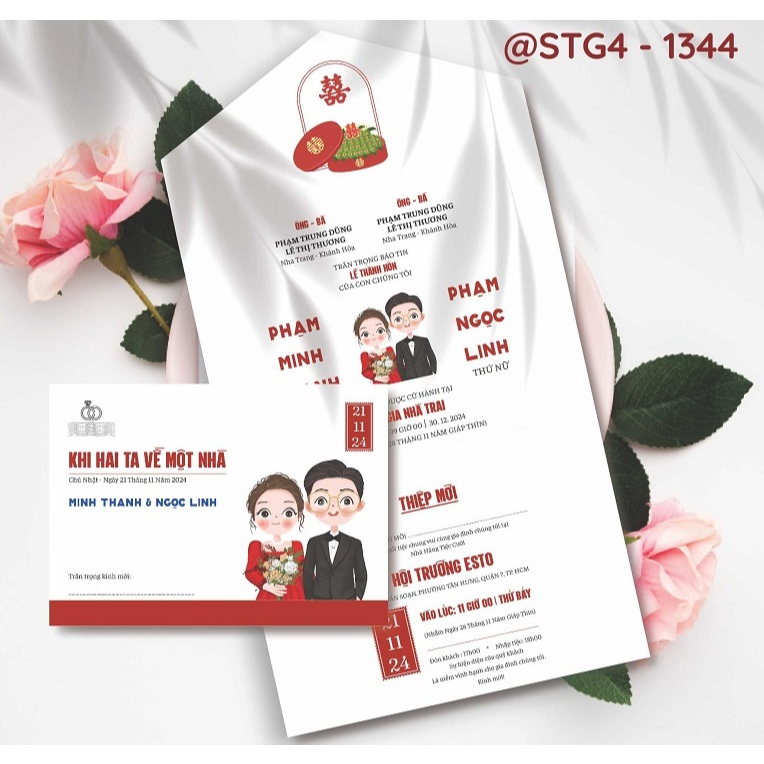 คําเชิญแต่งงาน 3 พับ มีช่องใส่เงิน กระดาษเมทัลลิค - กลิ่นหอม - รหัส สุด ๆ สวย stg44-344 - stg4-348
