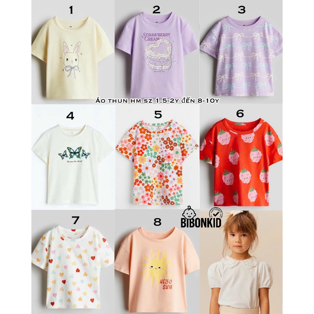 [Bibonkid] เสื้อยืดแขนสั้นลายน่ารักสําหรับสาวใหญ่ HM US/JP 1.5-2y ถึง 8-10y