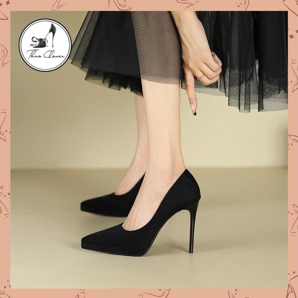 (10CM-8CM) รองเท้าส้นสูงหัวแหลมหนังนิ่มใส่สบาย-10CM-THAO CLOVER-1088-8