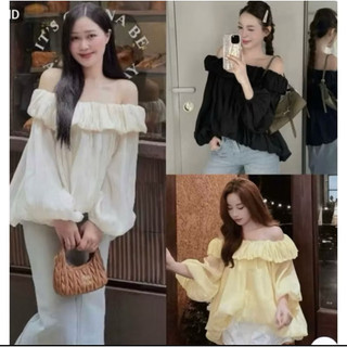 Áo Voan Trễ Vai Bèo Tay Bồng Dáng Bí Xinh